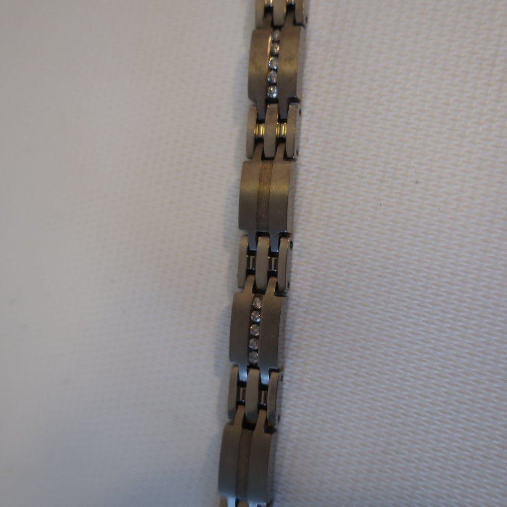 Mens Gennaro Jewelers Stainless Steel Skinny Link Bracelet With Crystals *